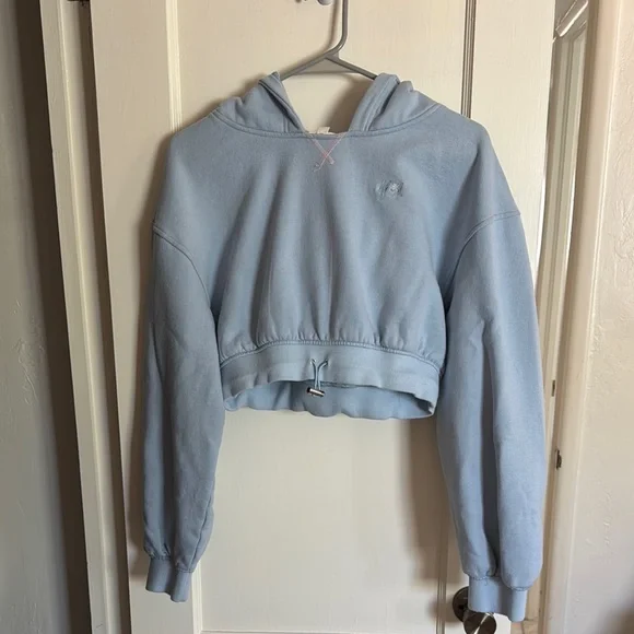 For Love & Lemons Light Blue Cropped Hoodie - Picture 1 of 5